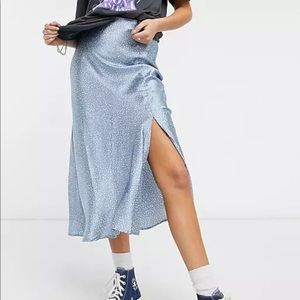 Violet- light blue long silk skirt w/ white stars